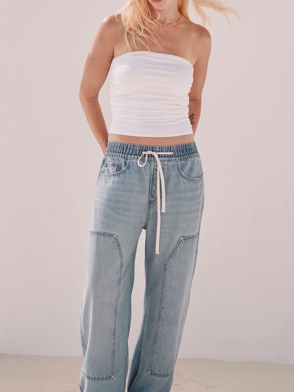 LOFT/Rivete Light Wash Drawstring Barrel Jeans